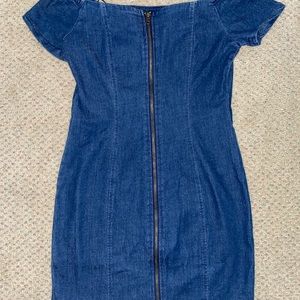 Stretchy Denim mini dress with zipper back!